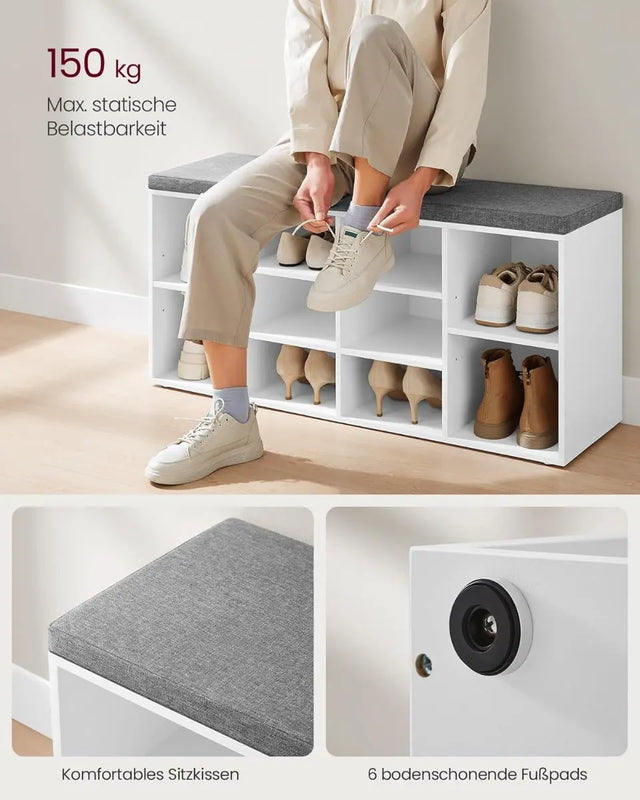 Schuhbank Stauraum Sitzfläche Verstellbar Weiss Grau von Songmics