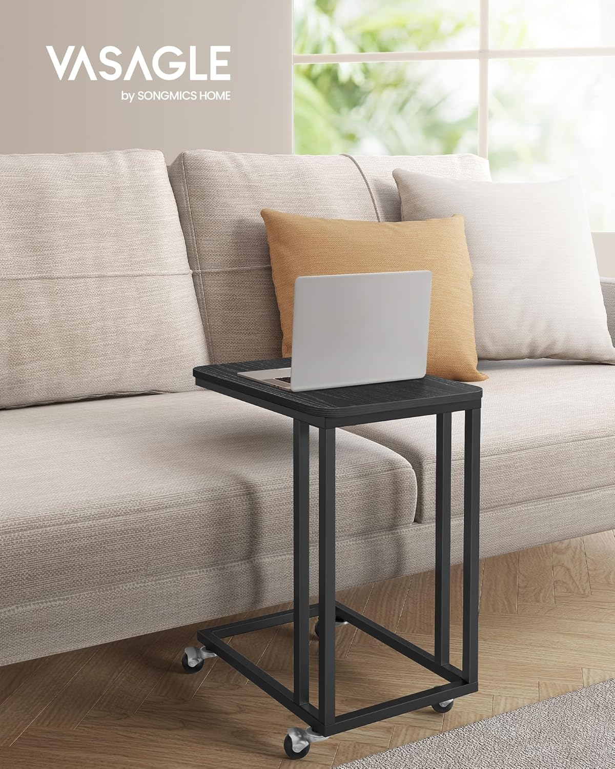 Beistelltisch mit Rollen C-Form Sofatisch Laptoptisch von Songmics