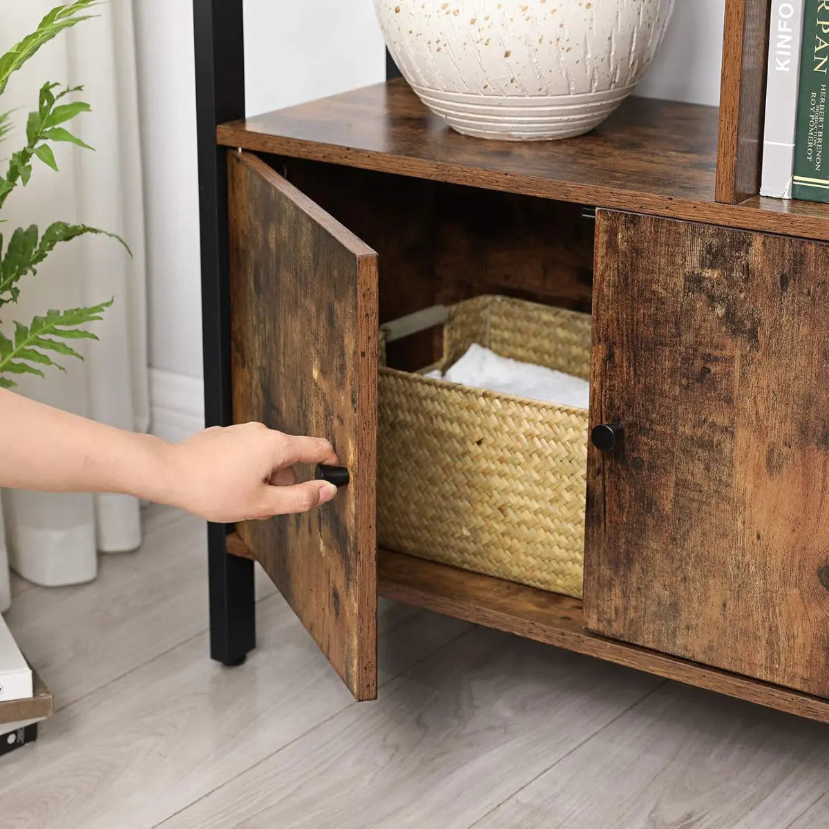 Bücherregal mit Türen Industrie-Design mit Stahlgestell Vintagebraun von Songmics