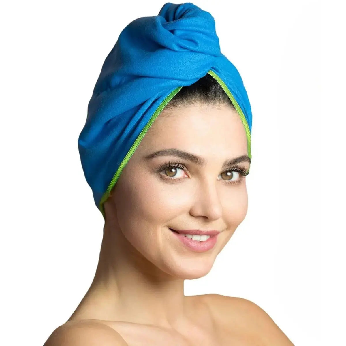 Haarturban Mikrofaser mit Knopf schnelltrocknend blau von guteszeug.ch