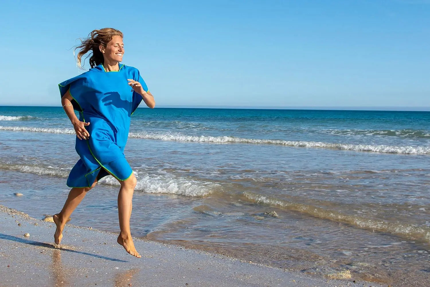 Badeponcho Mikrofaser Unisex schnelltrocknend mit Kapuze L Blau-Grün von guteszeug.ch