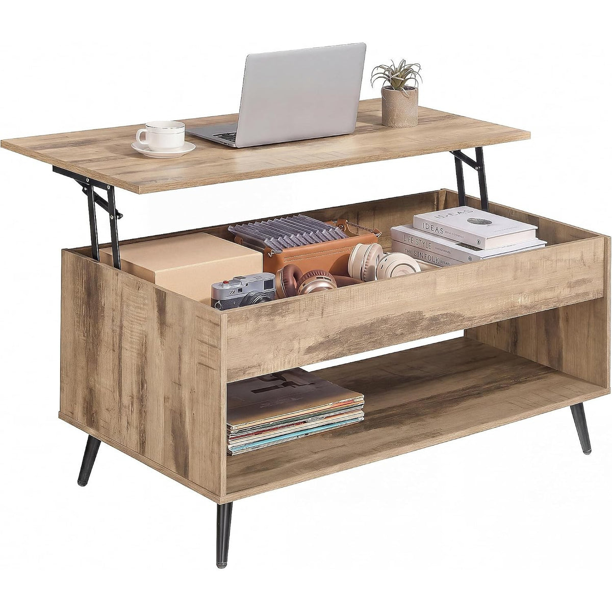 Couchtisch Lift-Top höhenverstellbar Kamelbraun 100x50x45 cm von Songmics