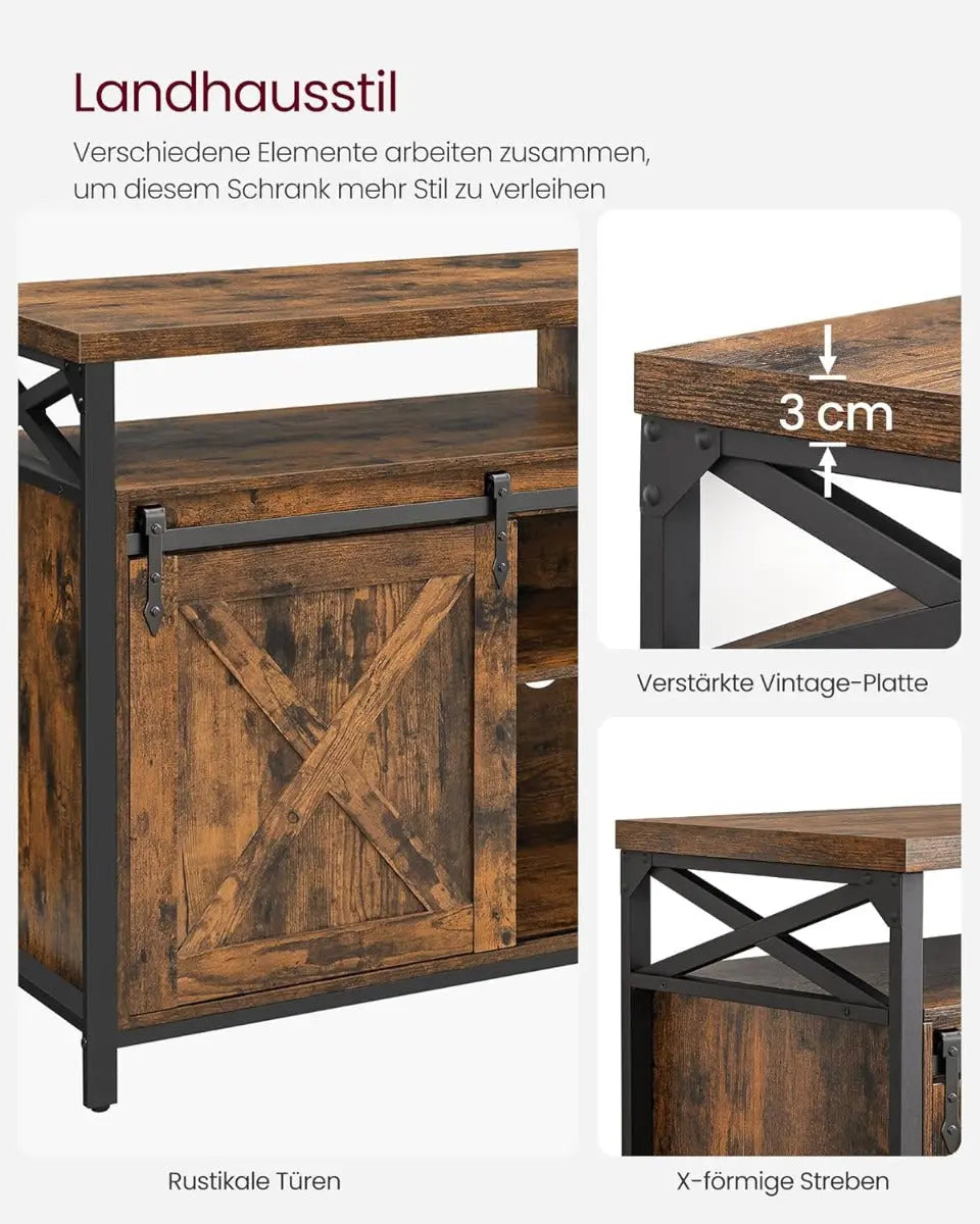 TV Schrank Landhausstil Verstellbar Vintagebraun Schwarz von Songmics