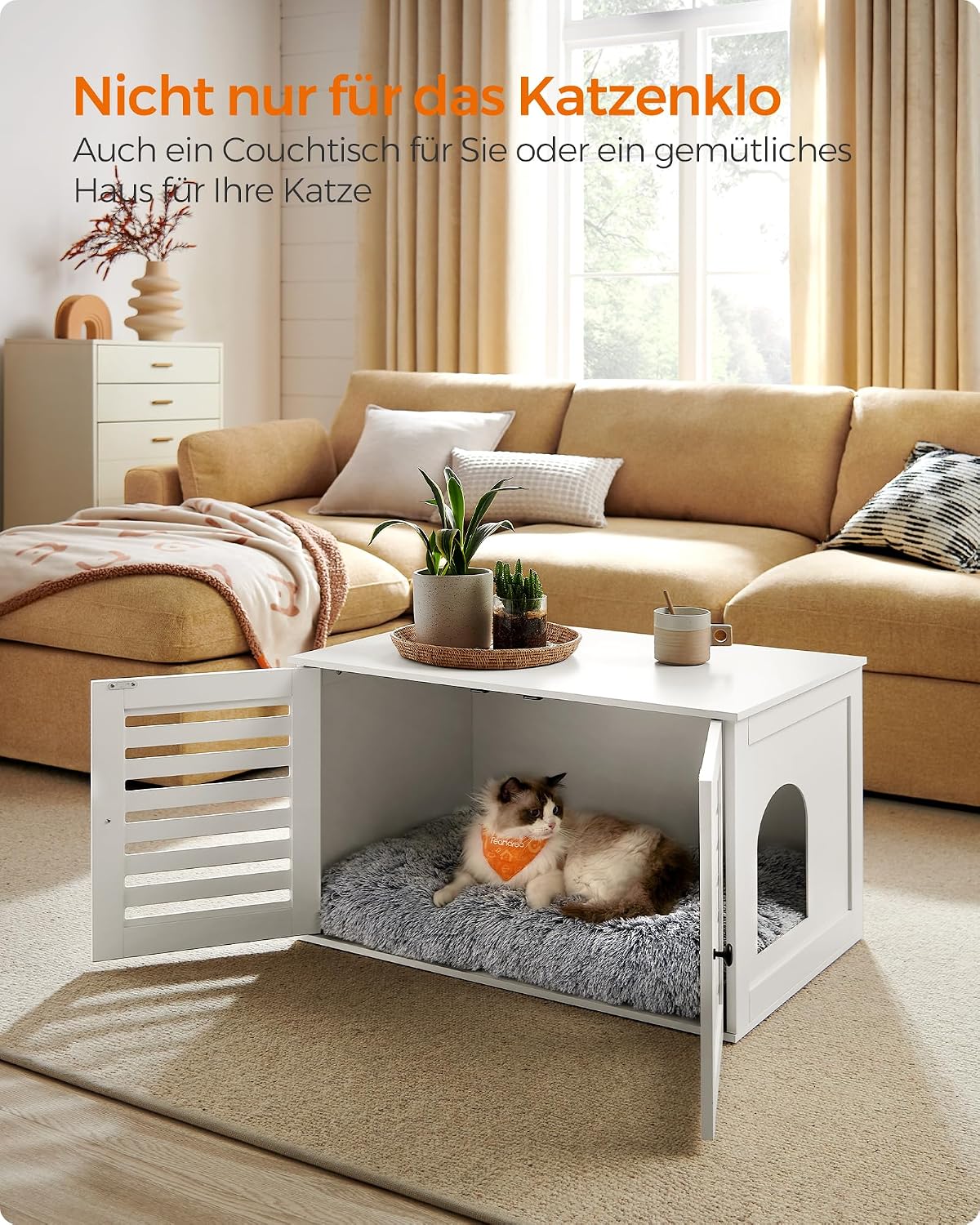 Katzentoiletten-Schrank Katzenhaus 80x53x50 cm Braun von Songmics