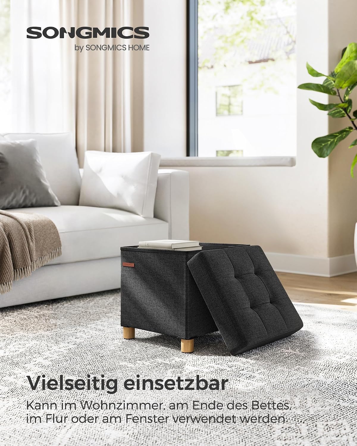 Sitztruhe 38x38x40 cm Sitzbox 37 l Stauraum Schwarz von Songmics