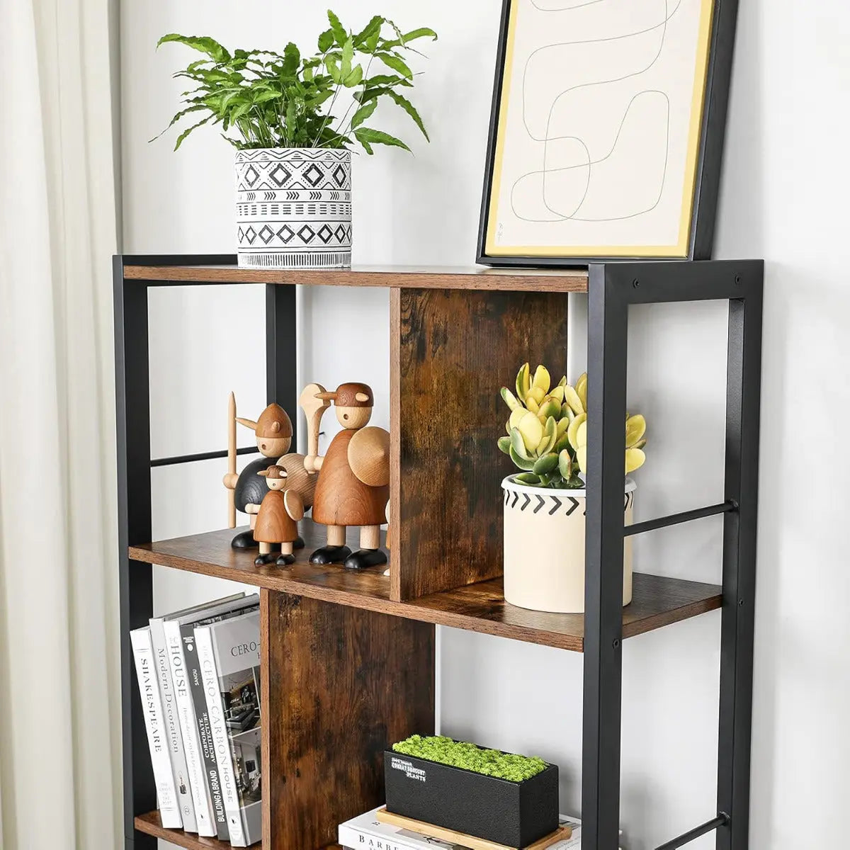 Bücherregal mit Türen Industrie-Design mit Stahlgestell Vintagebraun von Songmics