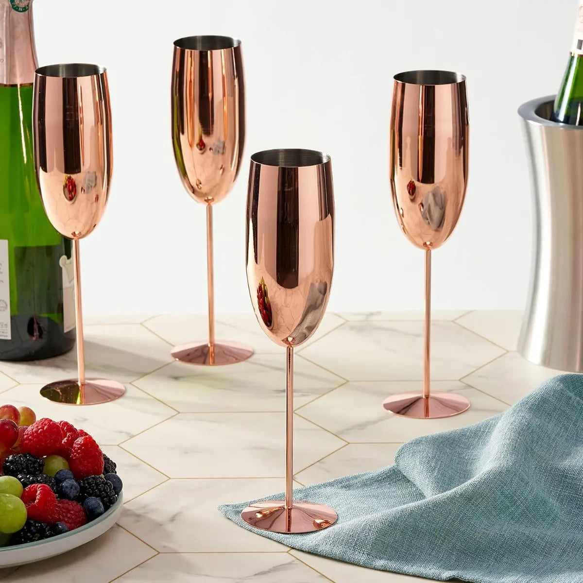 Edelstahl Sektgläser Flute Roségold 4er-Set von Oak & Steel