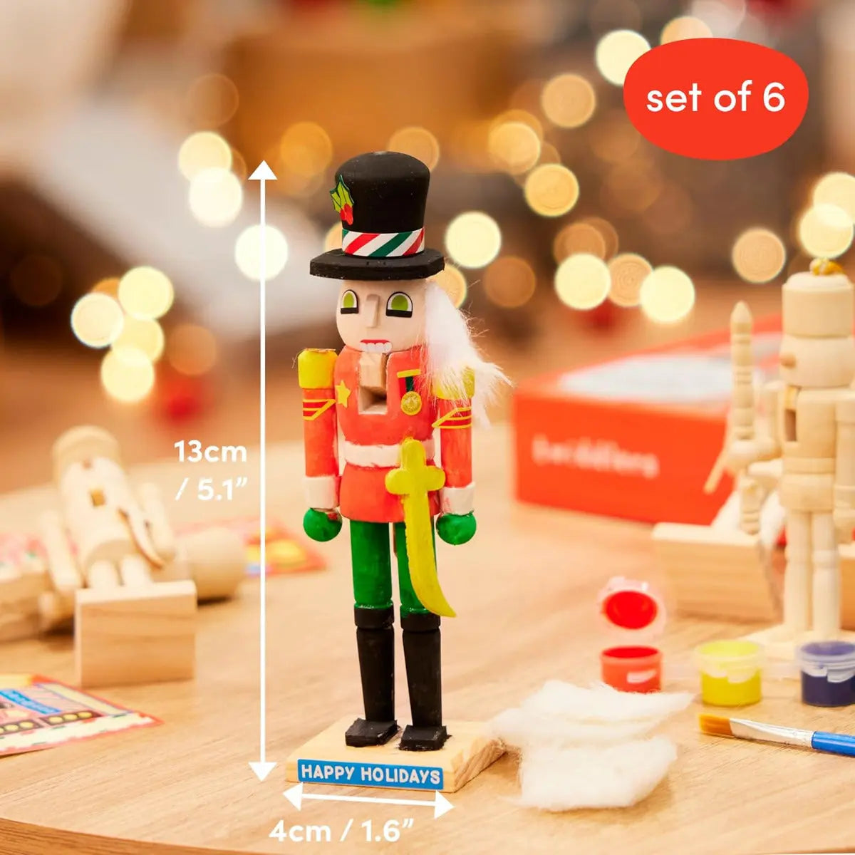 Weihnachts-Nussknacker Holz Paint Your Own 6 Stück von Twiddlers
