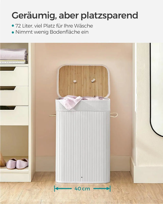 Wäschekorb Wäschesammler Bambus 72l weiss von Songmics