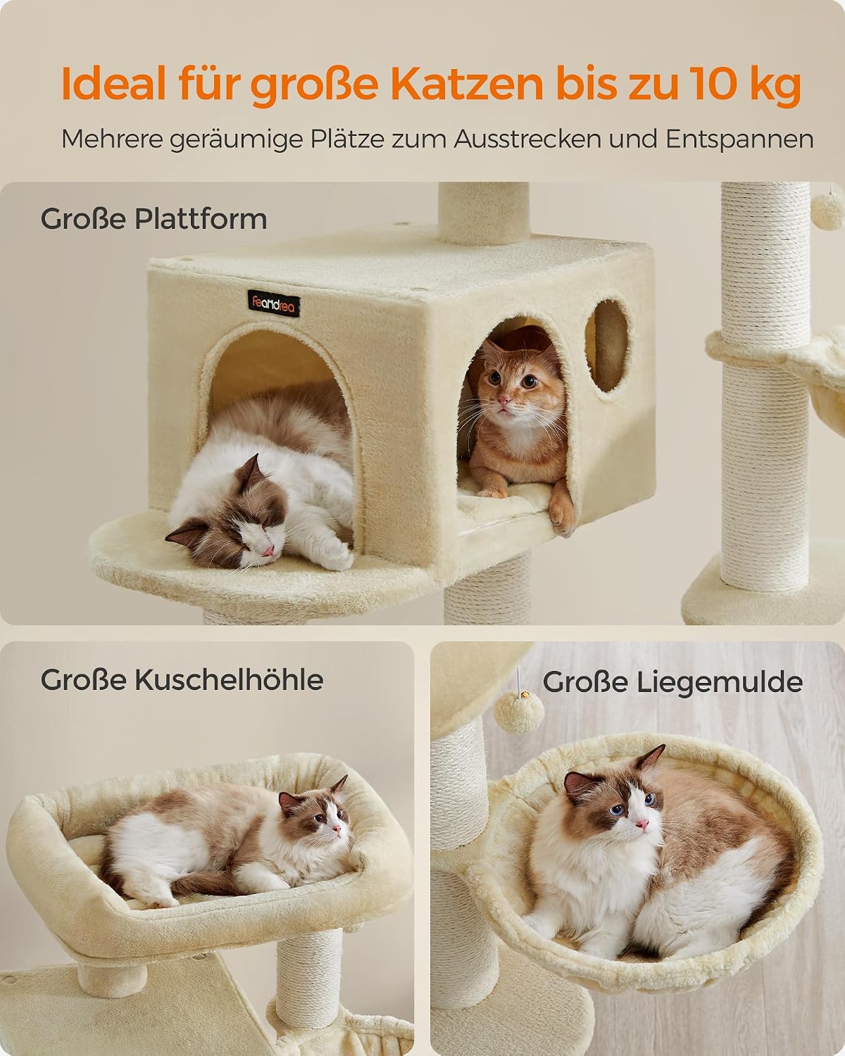 Kratzbaum XXL 112 cm Katzenbaum für grosse Katzen Beige von Songmics