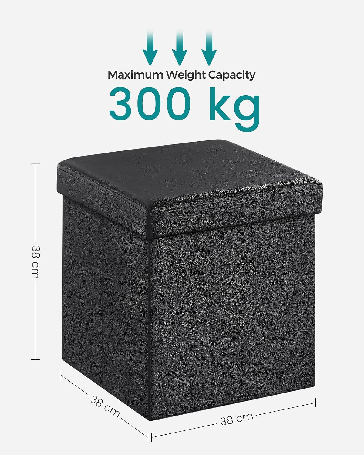Sitzhocker mit Stauraum 38x38x38 cm Schwarz Kunstleder von Songmics