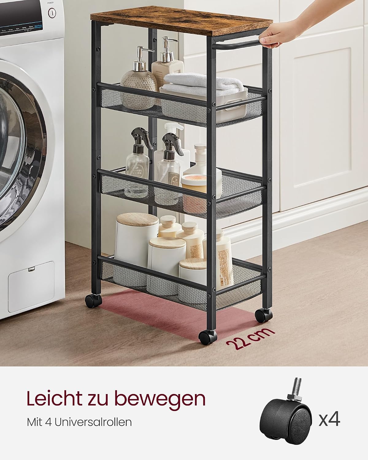 Küchenwagen Rollwagen 4 Ebenen 45,5x22x77 cm Braun von Songmics