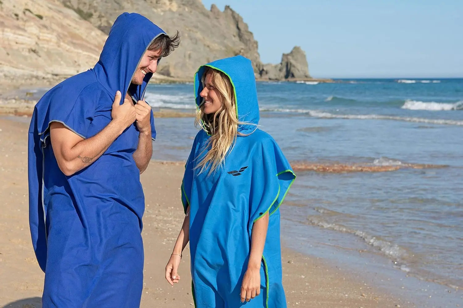 Badeponcho Mikrofaser Unisex schnelltrocknend mit Kapuze M Blau-Grün von guteszeug.ch