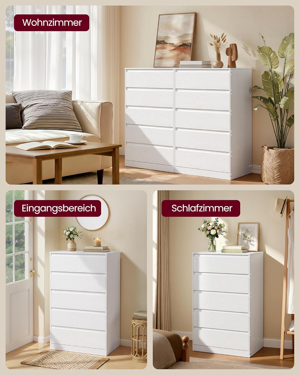 Kommode 5 Schubladen Schlafzimmer Schubladenschrank weiß von Songmics