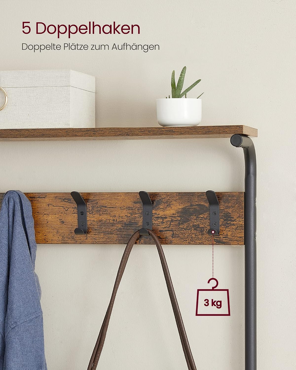 Garderobe Kleiderständer Schuhregal 68x31x183 cm Braun von Songmics