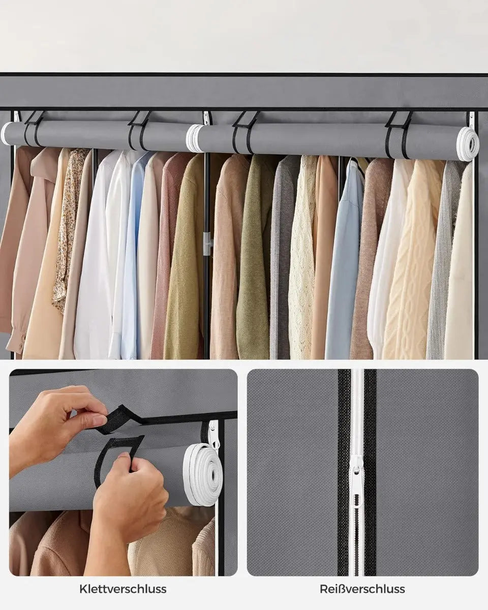 Stoffschrank 170cm grau 4 Hängefächer von Songmics