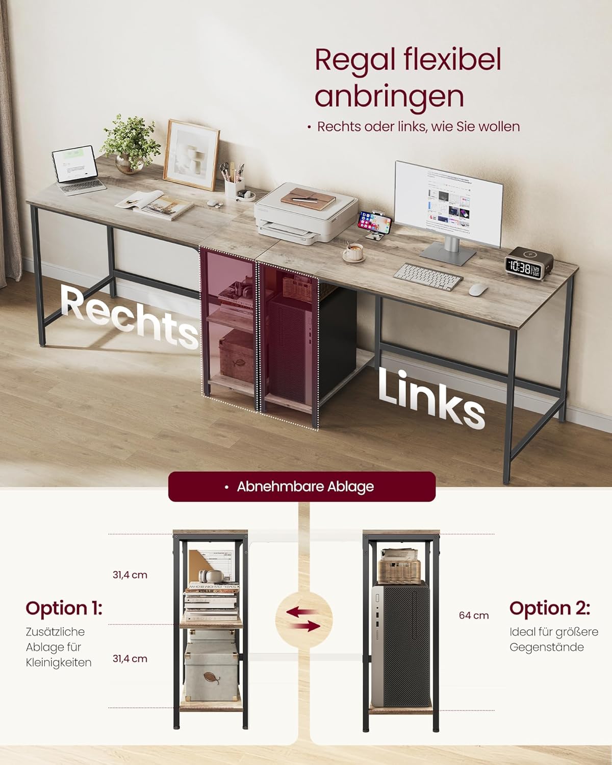 Computertisch 120x60cm Bürotisch Schreibtisch Greige-Schwarz von Songmics