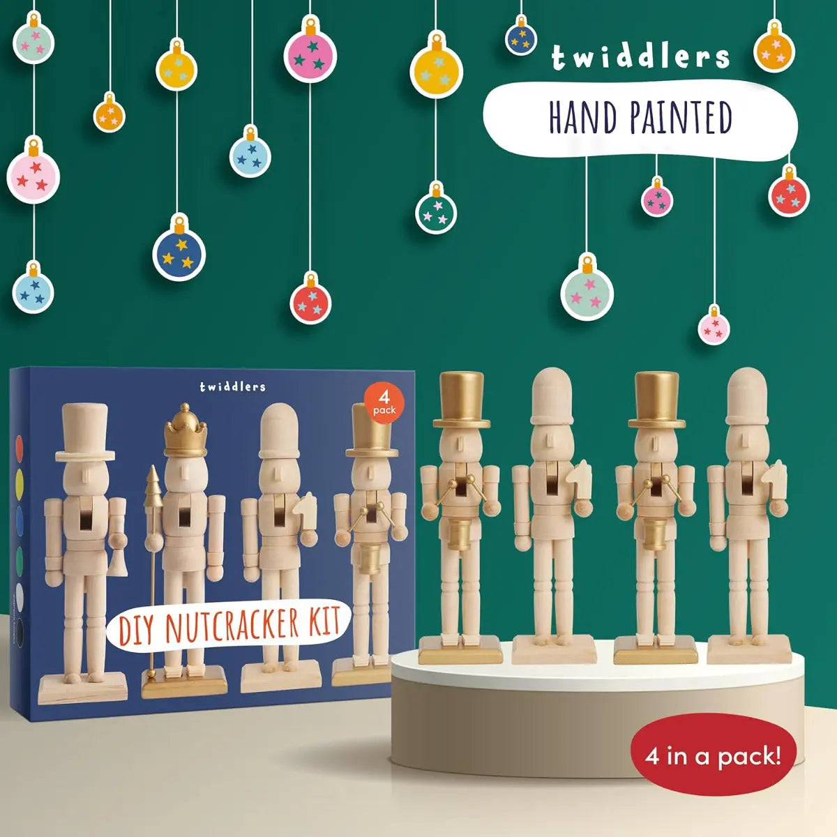 Weihnachts-Nussknacker Soldat Paint Your Own 4 Stück von Twiddlers