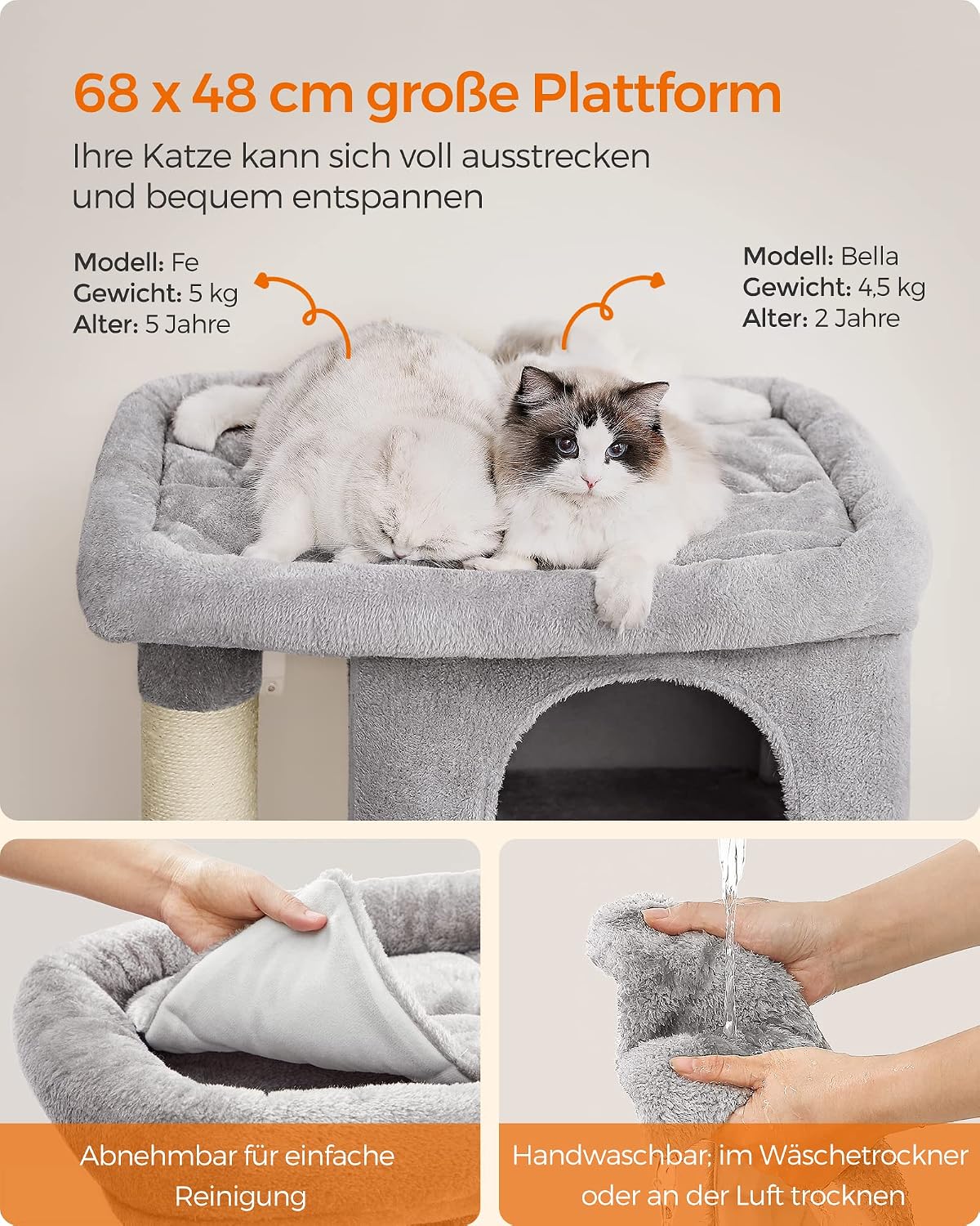 Kratzbaum 101 cm Katzenbaum mit Kippschutz Taubengrau von Songmics