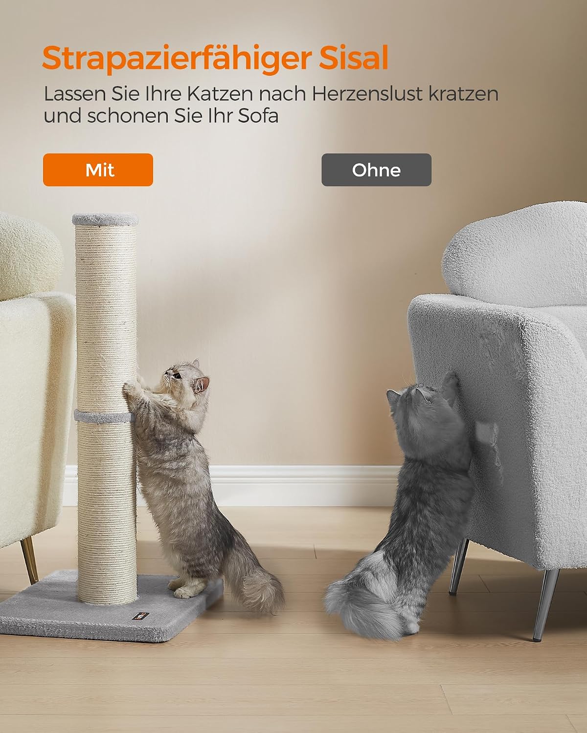 Kratzsäule XL 85 cm dicker Stamm für große Katzen Sisal von guteszeug.ch