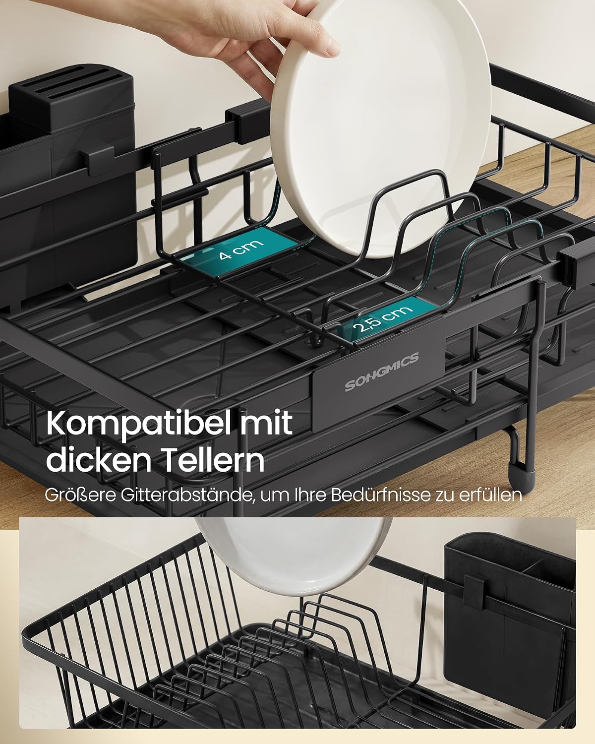 Geschirrabtropfgestell ausziehbar 30-46,5 cm Schwarz von Songmics