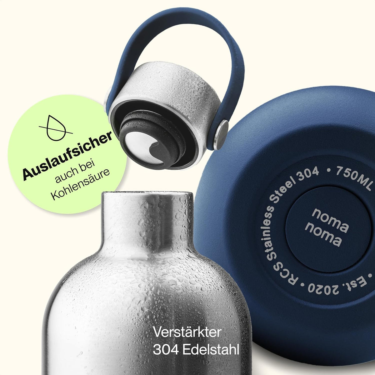 Trinkflasche Edelstahl auslaufsicher 500ml Soda Blue von noma noma