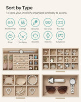 Schmuckkästchen mit Glasdeckel 4 Ebenen wolkenweiss-golden von Songmics