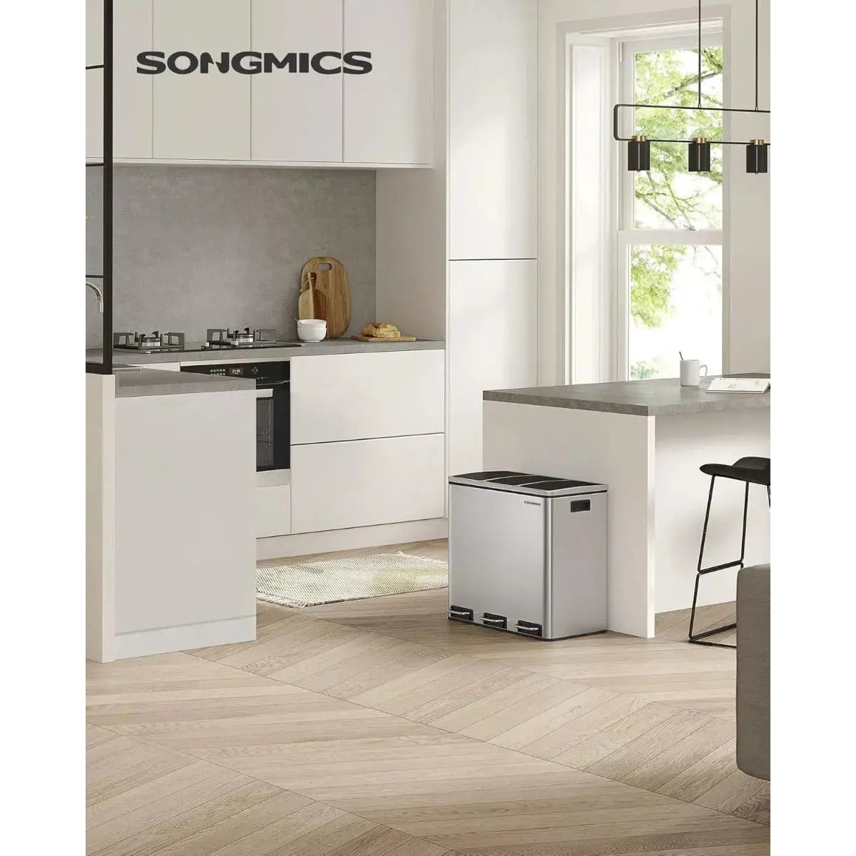 Mülleimer Küche Mülltrennsystem 3 Fächer Silber von Songmics