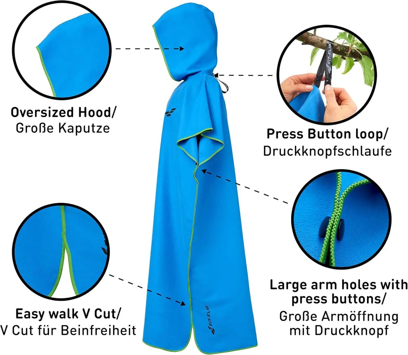 Badeponcho Mikrofaser Unisex schnelltrocknend mit Kapuze M Blau-Grün von guteszeug.ch