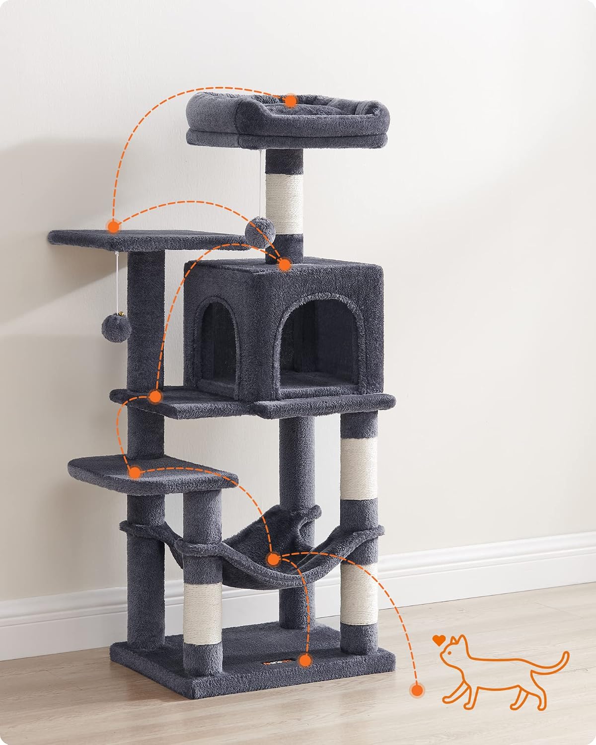 Kratzbaum 112 cm Katzenbaum Rauchgrau für 4 Katzen von Songmics