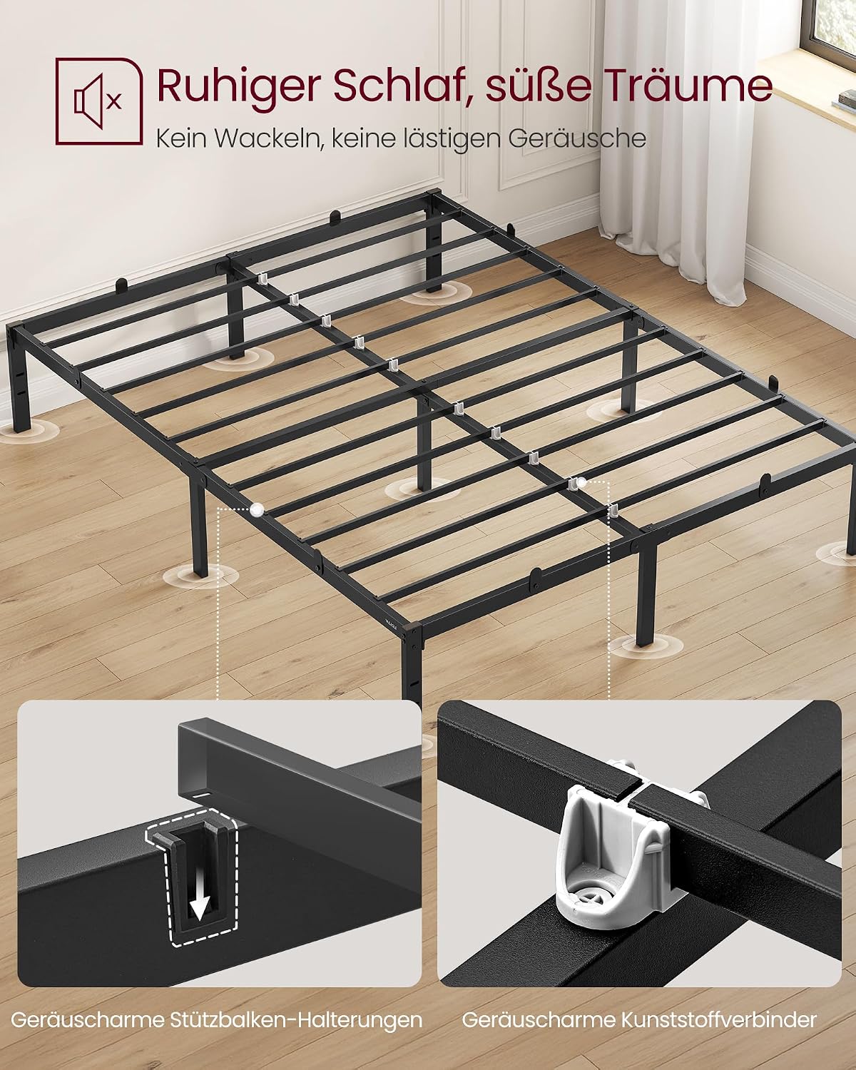 Metallbettgestell 140x200 cm Doppelbett Schwarz Stauraum von Songmics