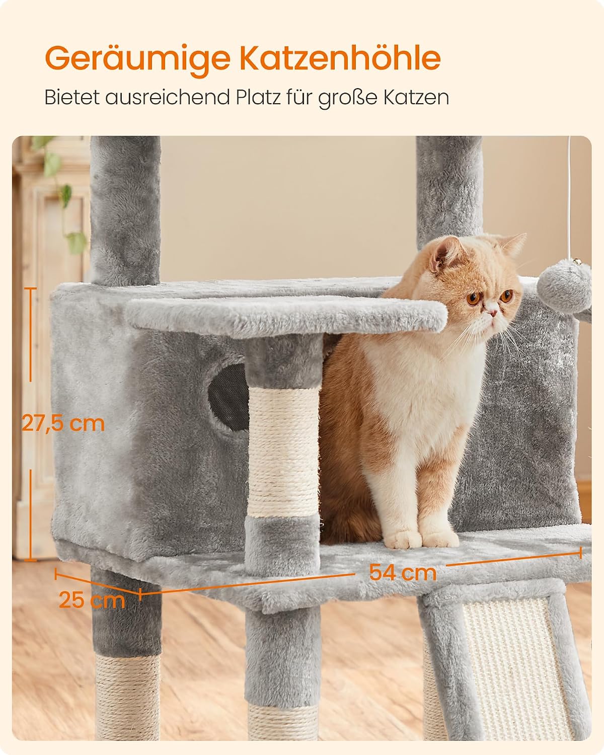 Kratzbaum XXL 172 cm Katzenbaum Taubengrau mit Höhlen von Songmics