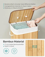 Wäschekorb Wäschesammler mit Deckel Bambus 72l von Songmics
