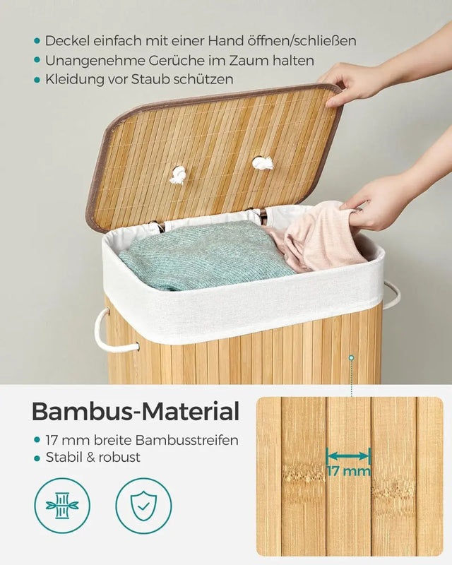 Wäschekorb Wäschesammler mit Deckel Bambus 72l von Songmics