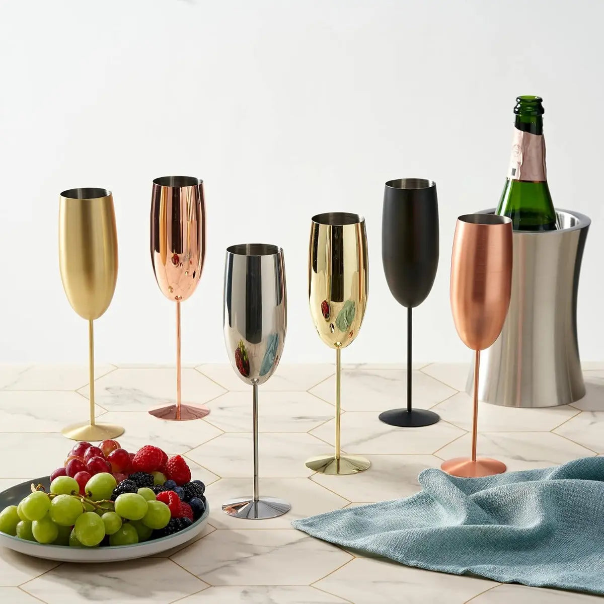 Edelstahl Sektgläser Flute Roségold Matt 4er-Set von Oak & Steel