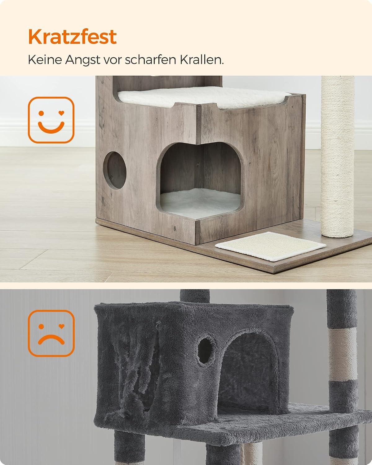 Kratzbaum 88 cm Katzenbaum mit Katzenhöhle Greige Weiss von Songmics
