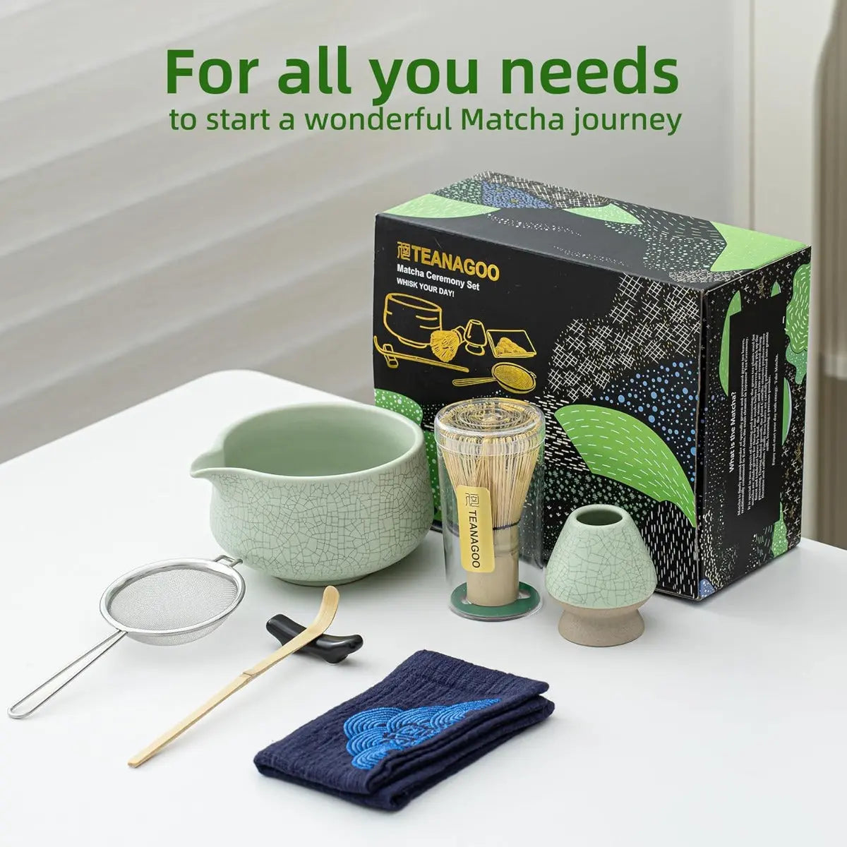 Matcha Set Hellgrün mit Ausgiessschale 7-tlg. von TEANAGOO