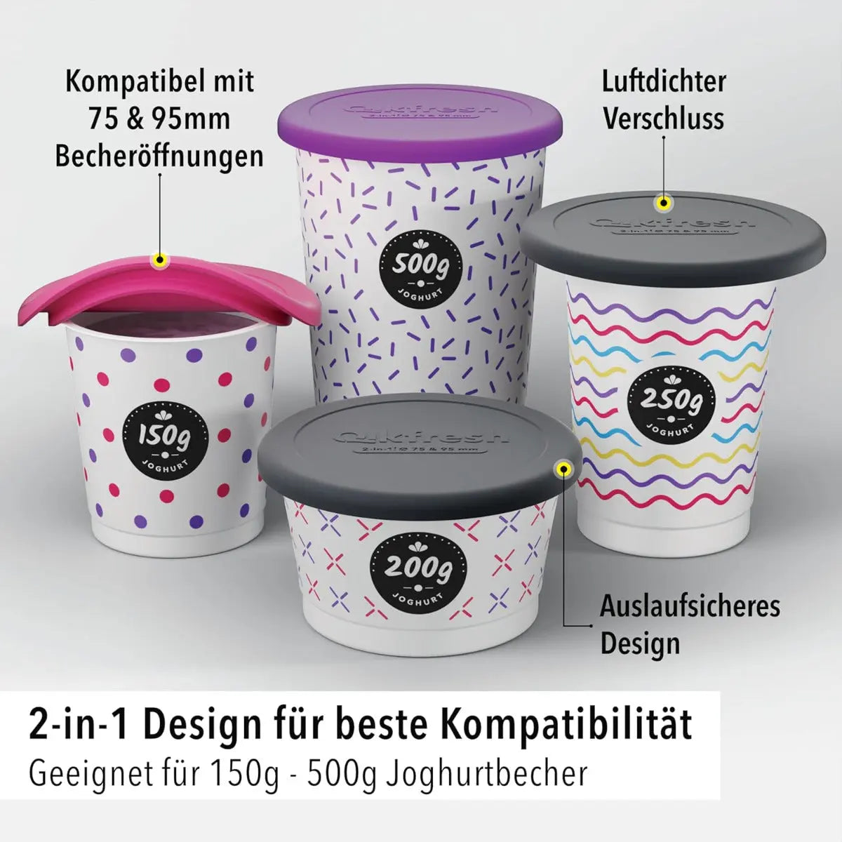 Mehrweg Frischedeckel für Joghurtbecher Schwarz von Qikfresh