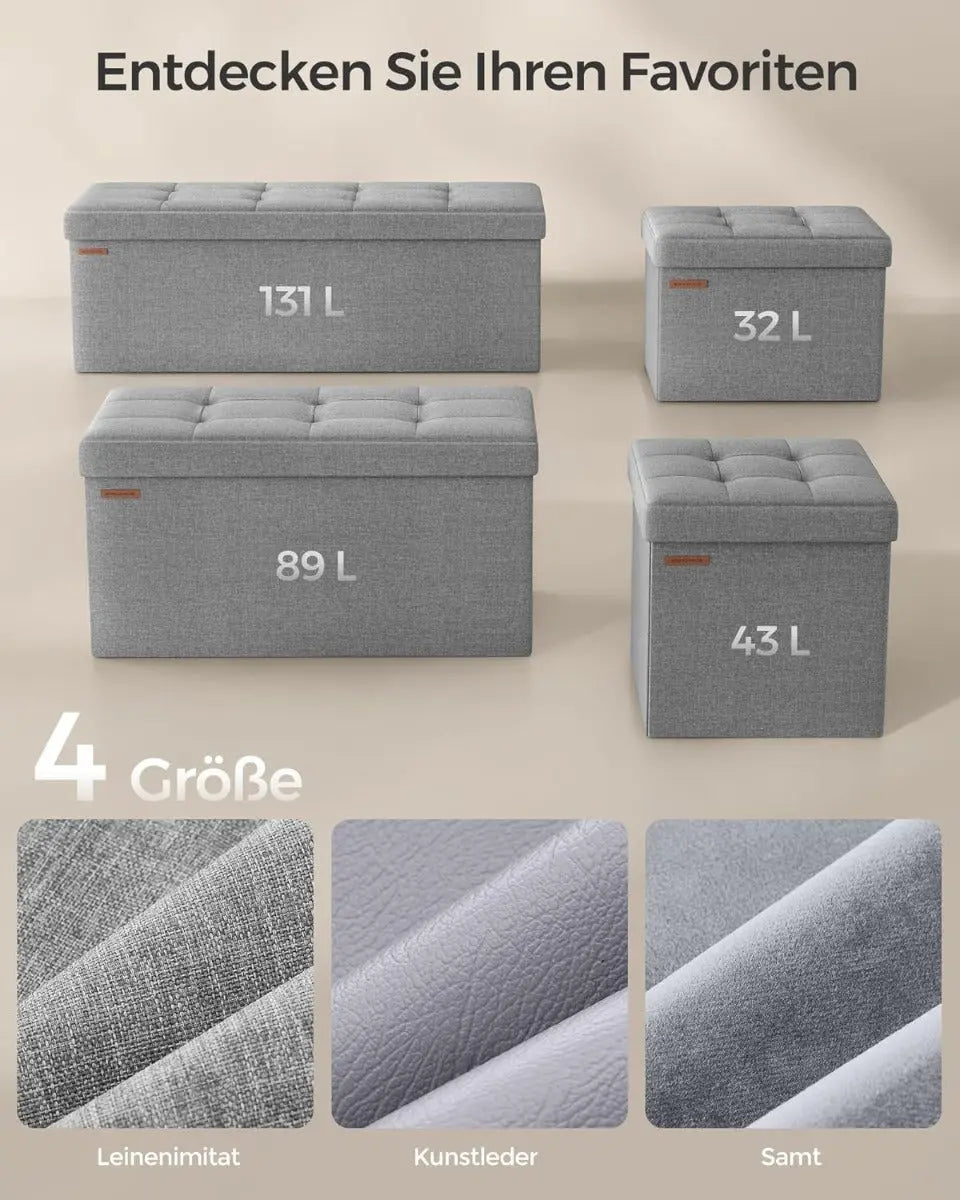 Sitzbank mit Stauraum 110cm Faltbar Leinenimitat Hellgrau von Songmics