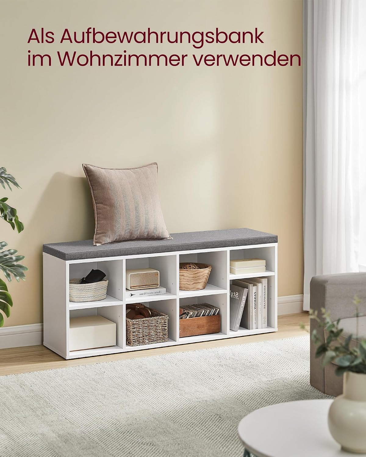 Schuhbank 100 cm mit 2 Fächern Stauraum Wolkenweiss von Songmics