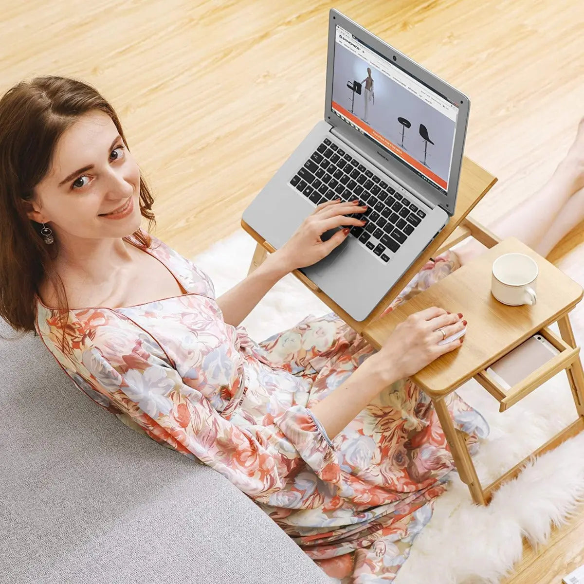 Laptopständer Notebooktisch Klappbar Bambus Kompakt von Songmics