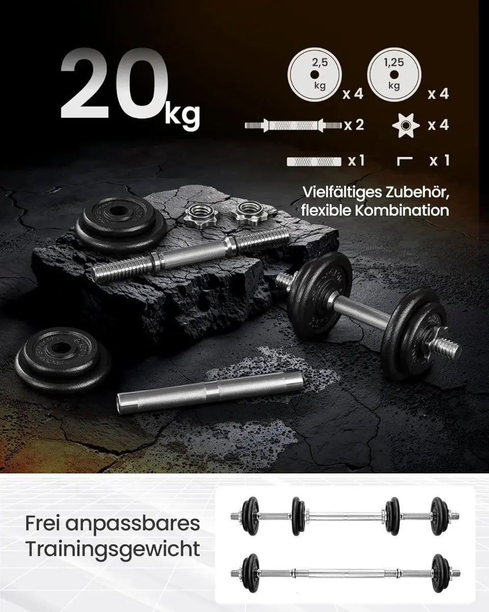 Hantelset 20kg verstellbar Schwarz Gusseisen von Songmics