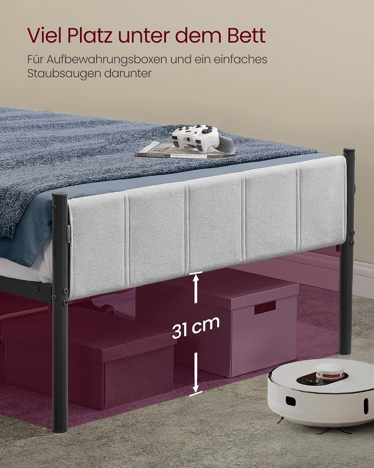 Einzelbettgestell 206x92x104 cm Stahl Taubengrau von Songmics