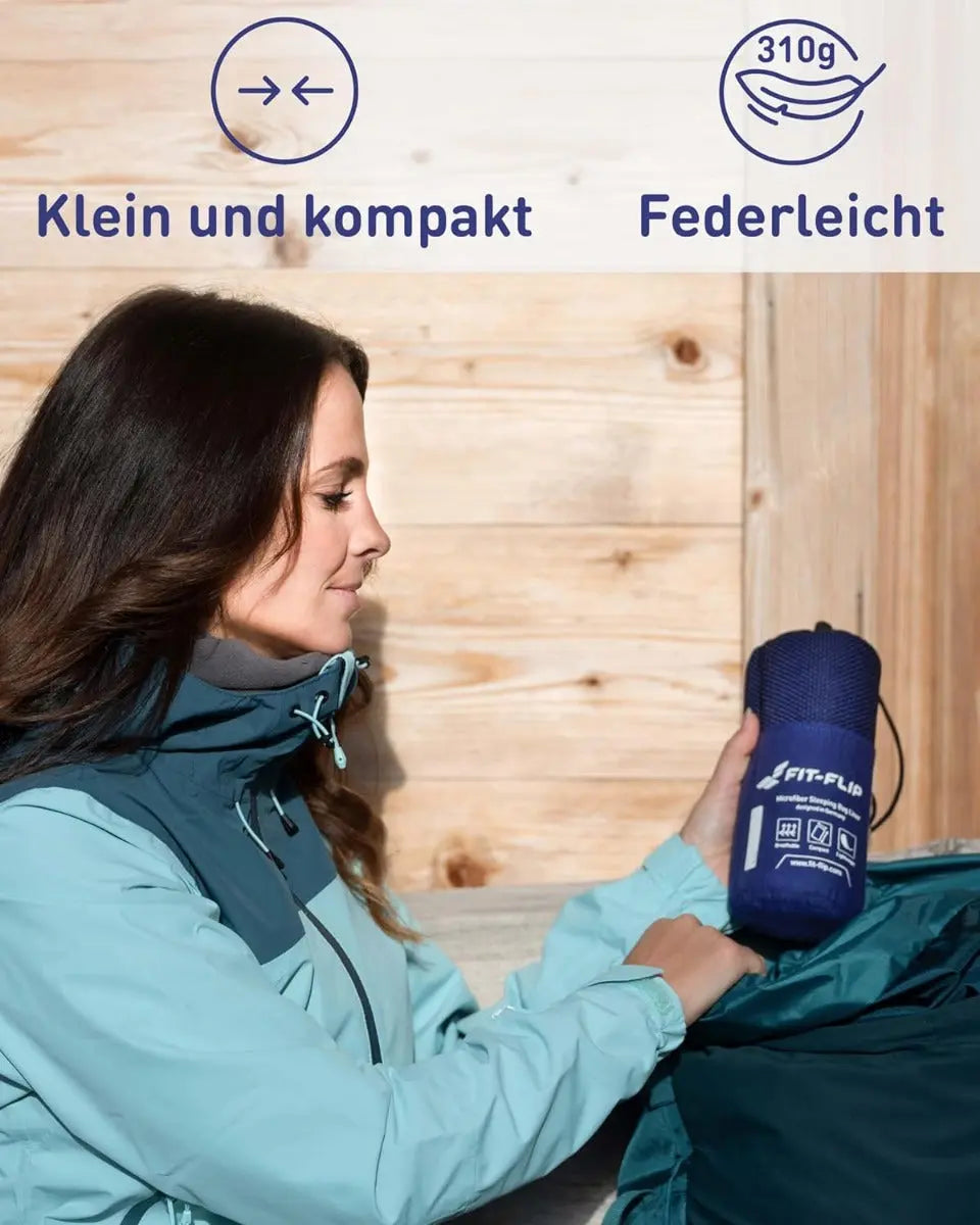 Hüttenschlafsack Mikrofaser ultraleicht mit Kissenfach 90x220cm Königsblau von guteszeug.ch