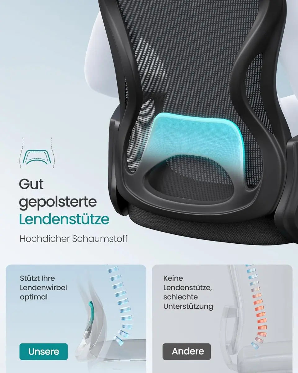 Drehstuhl ergonomisch Lumbalstütze schwarz Mesh von Songmics