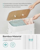 Wäschekorb Wäschesammler Bambus 72l weiss von Songmics
