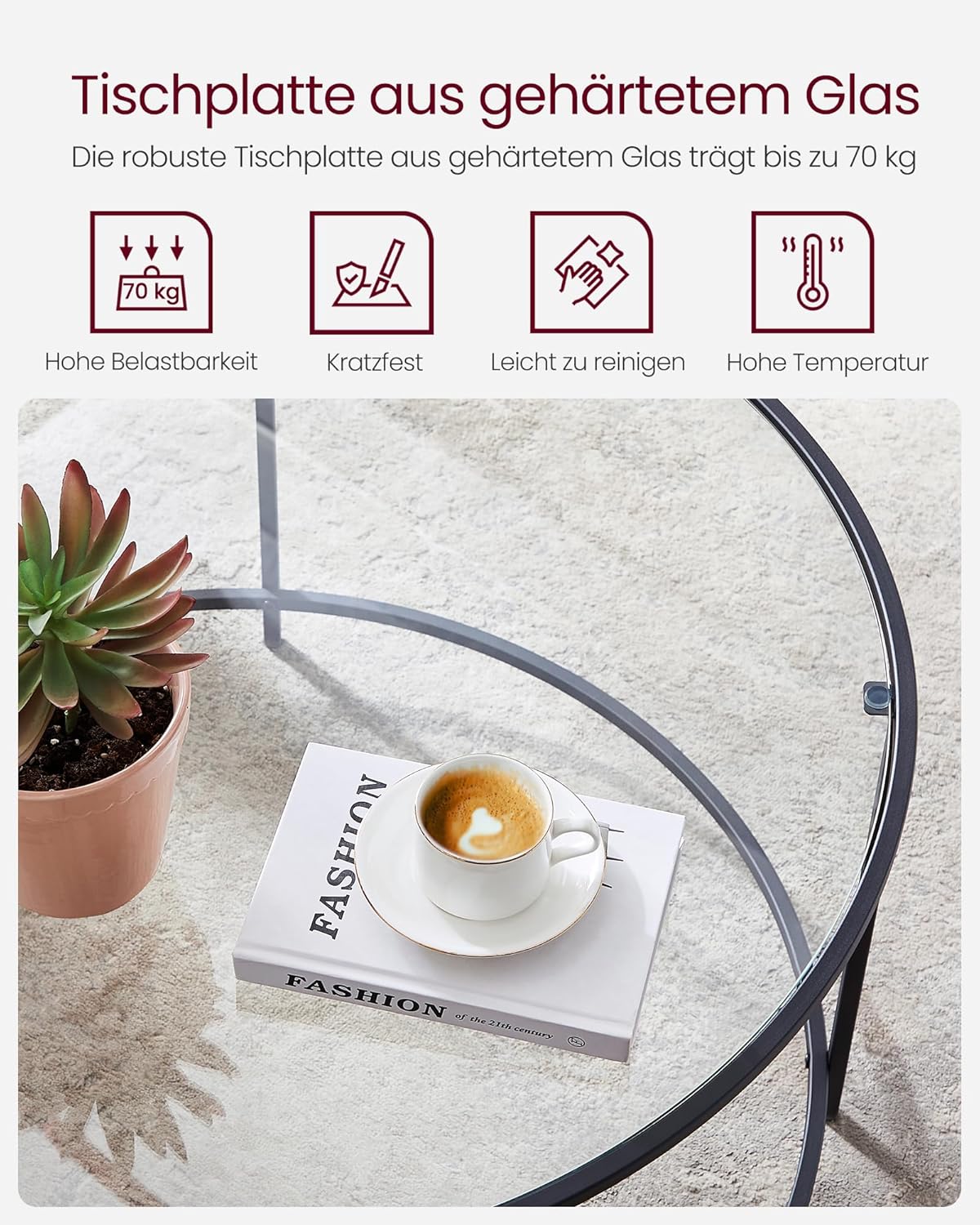 Runder Couchtisch mit Stahlgestell schwarz Wohnzimmer von Songmics