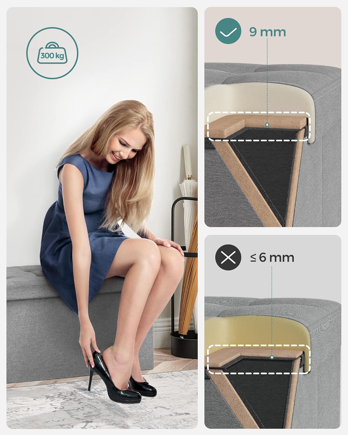Sitzbank mit Stauraum klappbar 76cm bis 300kg belastbar von Songmics