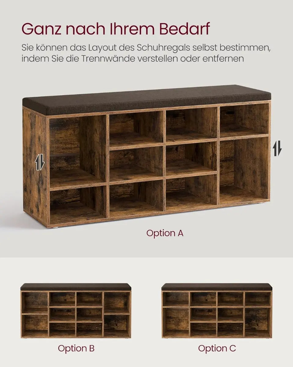 Schuhbank Sitzbank Stauraum 12 Fächer Vintagebraun von Songmics