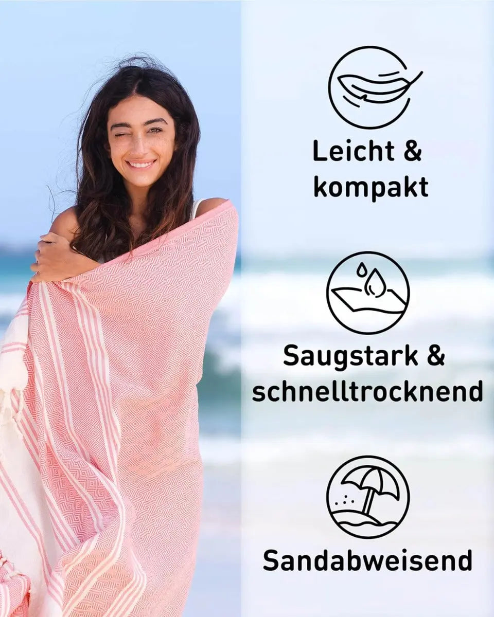 Hamamtuch Baumwolle Recycelt 100x200cm Coral - Diamond von guteszeug.ch